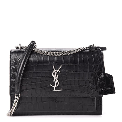 Saint Laurent Calfskin Crocodile Embossed Medium Monogram Sunset Black 1 of 10