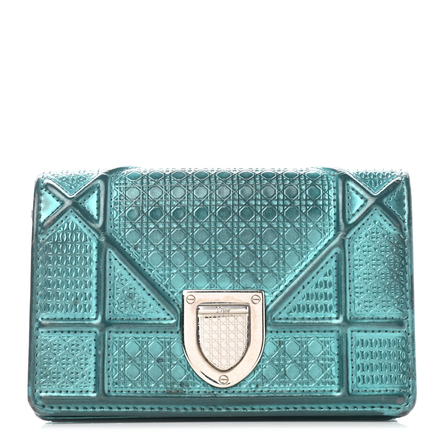 Christian Dior Metallic Patent Micro-Cannage Baby Diorama Flap Bag Green 1 of 13