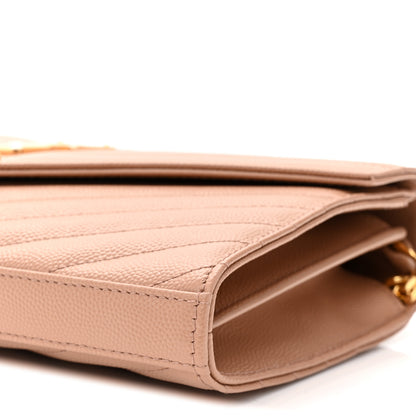 Saint Laurent Grain De Poudre Matelasse Chevron Monogram Chain Wallet Vintage Peach 9 of 9
