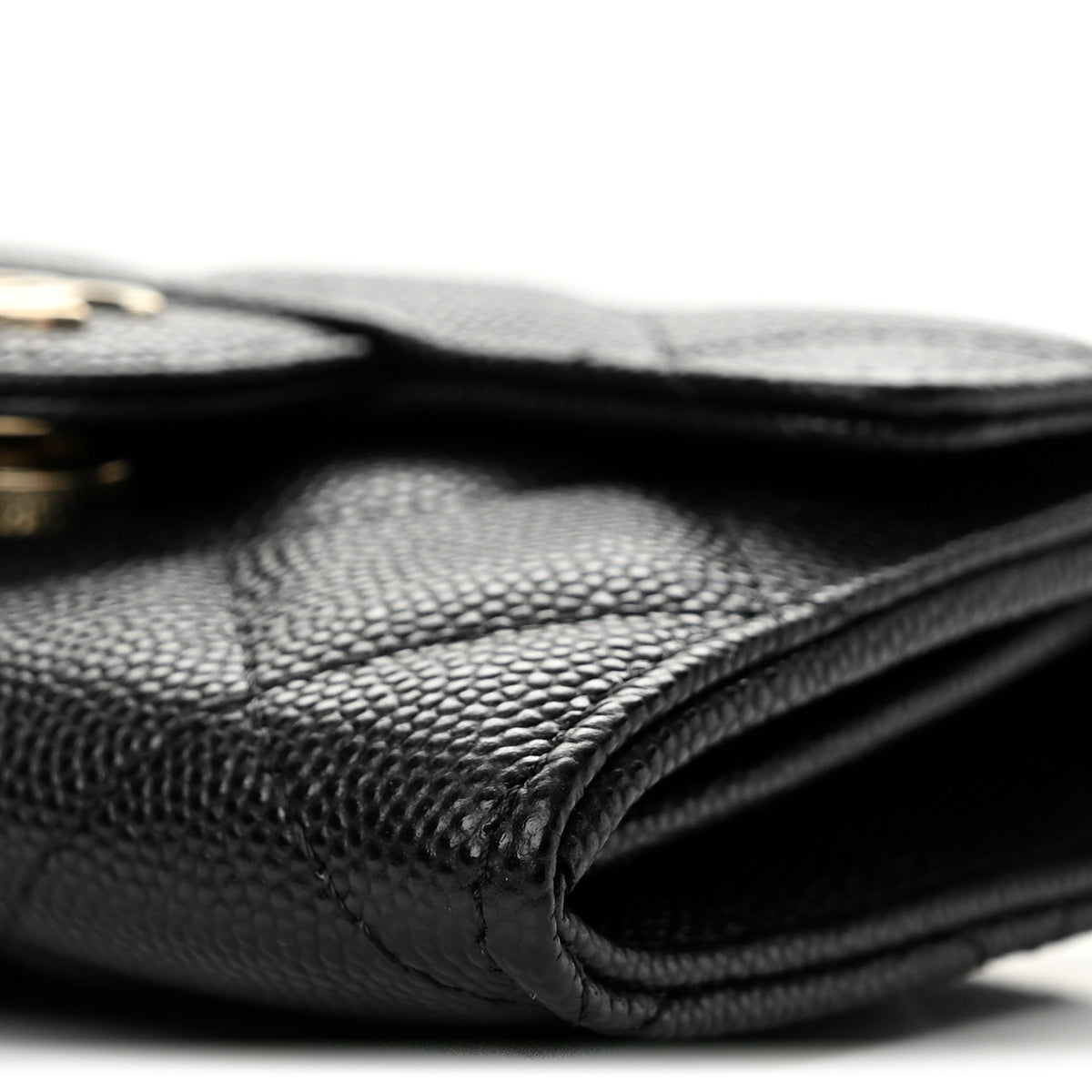 Caviar Quilted Flap Card Holder On Chain Black