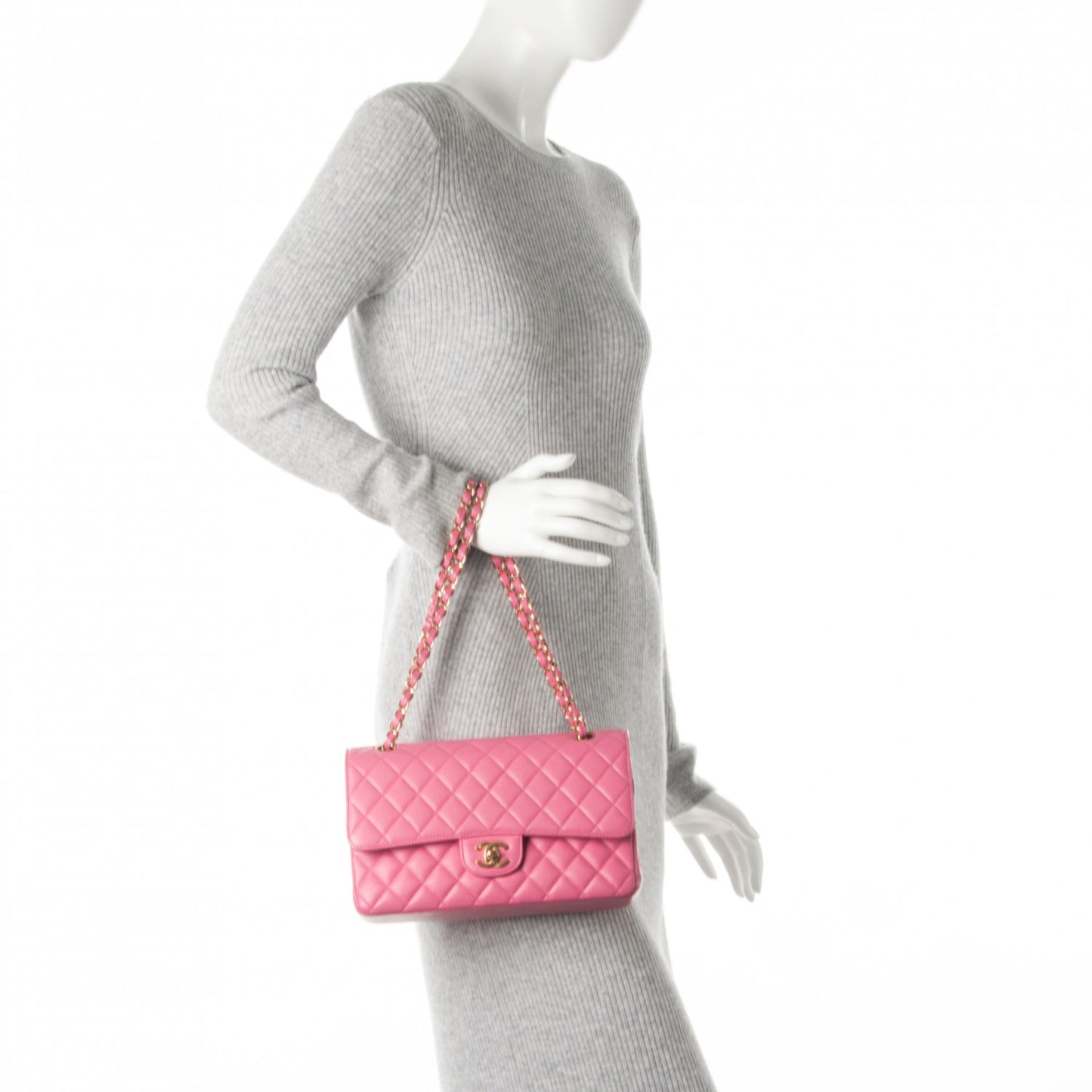 Caviar Quilted Medium Double Flap Pink