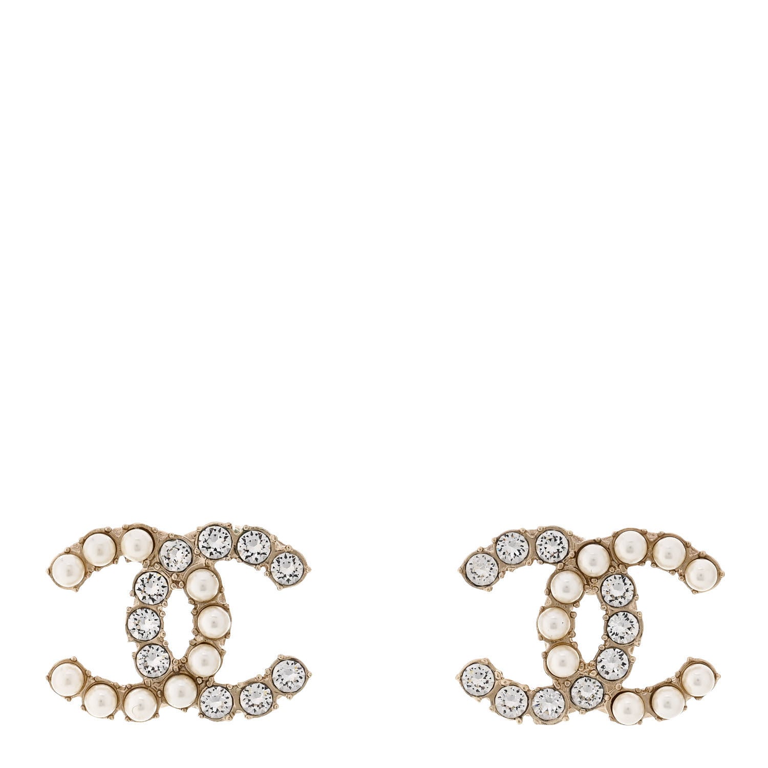 Chanel Crystal Pearl CC Dazzling Domino Earrings Gold 1 of 5