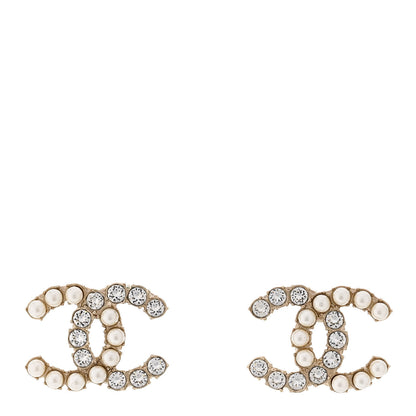 Chanel Crystal Pearl CC Dazzling Domino Earrings Gold 1 of 5