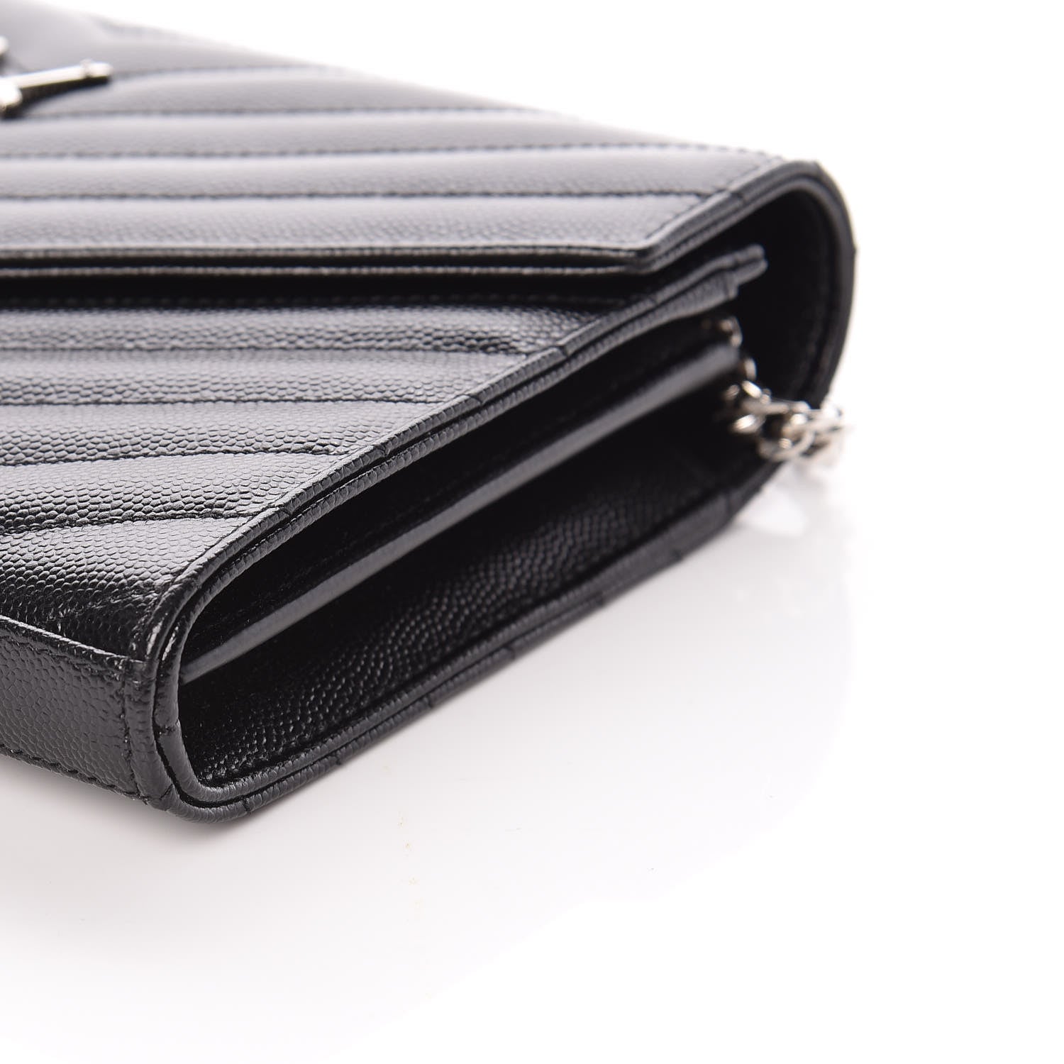 Saint Laurent Grain De Poudre Matelasse Chevron Monogram Chain Wallet Black 8 of 8