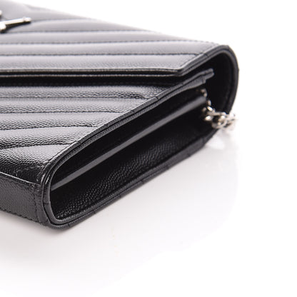 Saint Laurent Grain De Poudre Matelasse Chevron Monogram Chain Wallet Black 8 of 8