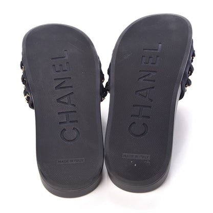 Chanel Canvas Chain Flat Sandals 40 Marine 5 of 11