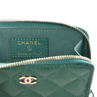 Chanel Metallic Caviar Quilted Key Holder Case Green 6 of 8