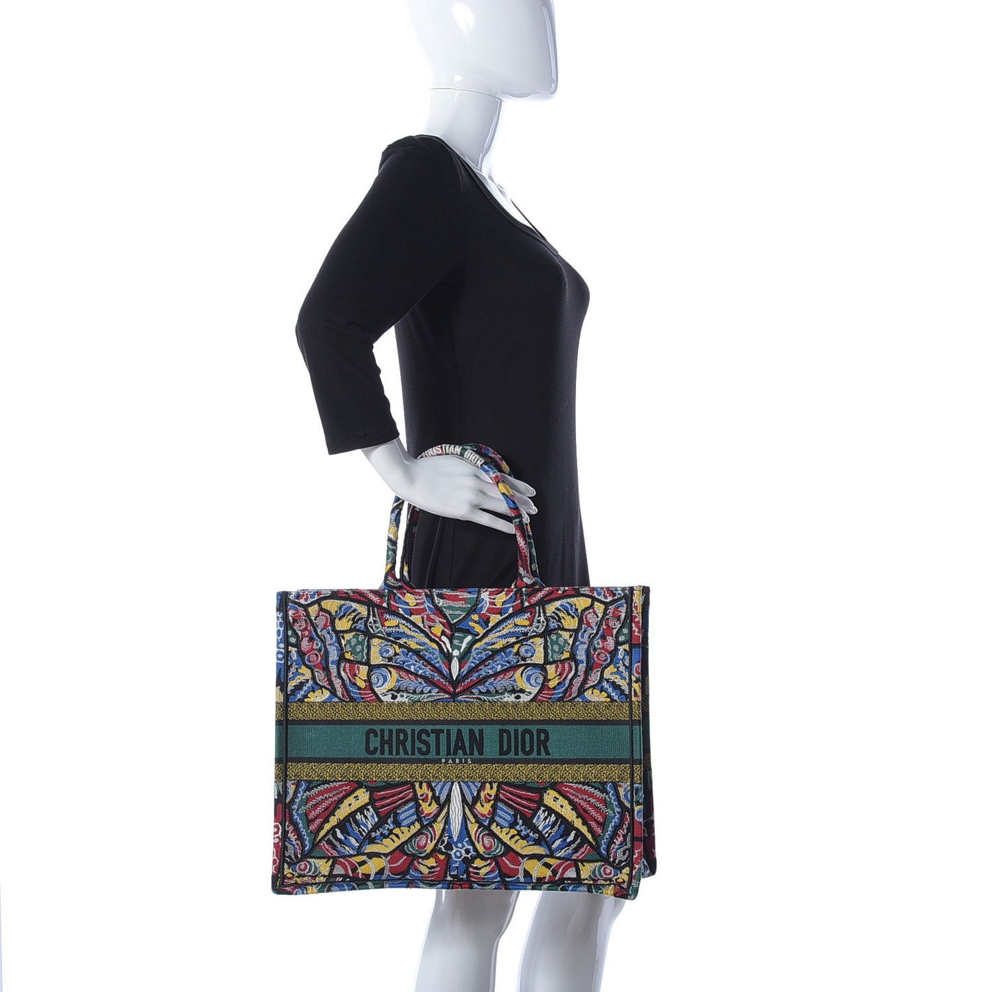 Canvas Embroidered Butterfly Book Tote Black Multicolor