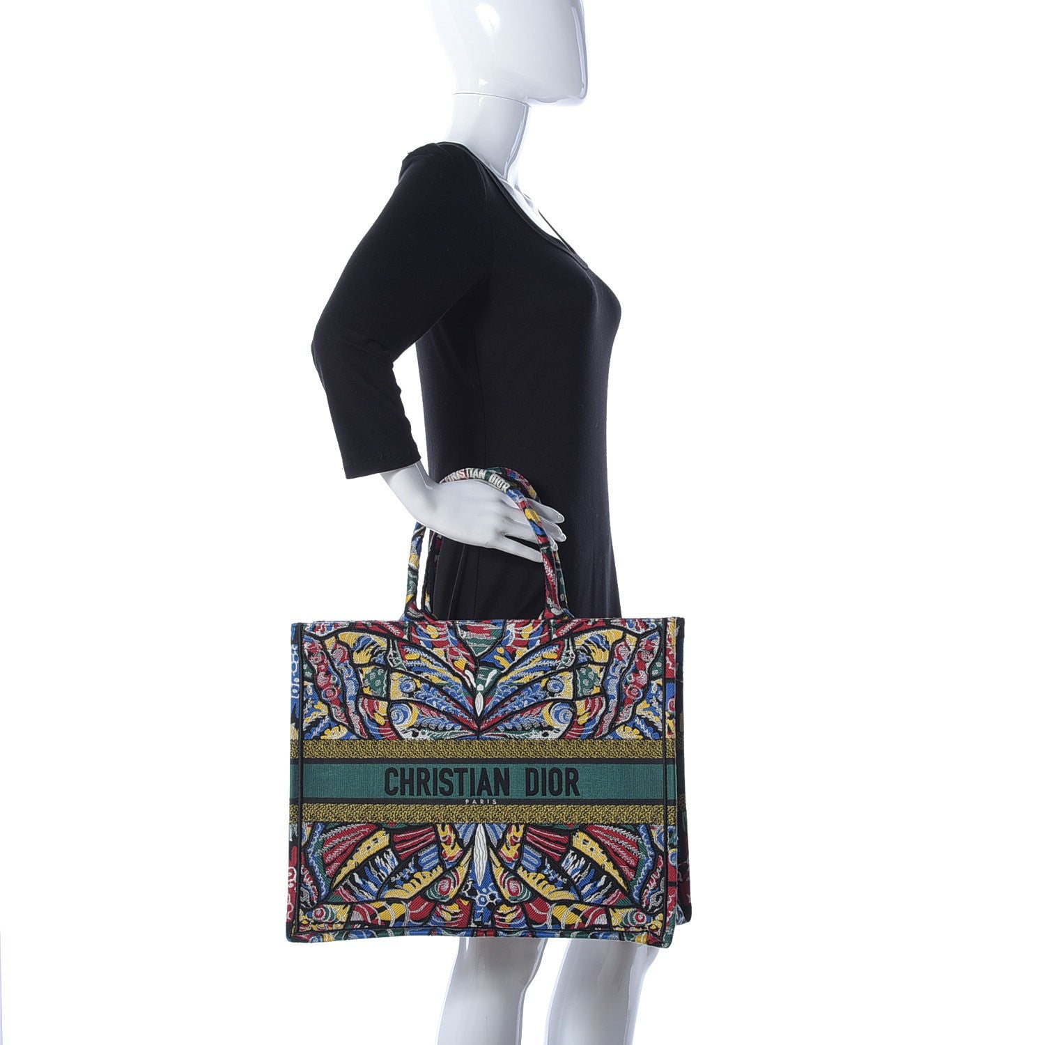 Christian Dior Canvas Embroidered Butterfly Book Tote Black Multicolor 2 of 8