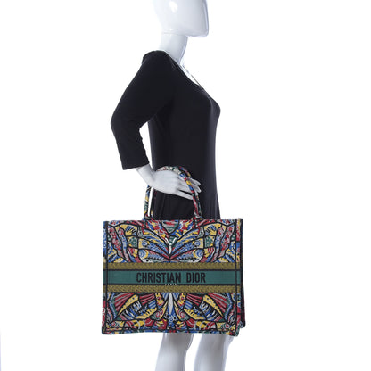 Christian Dior Canvas Embroidered Butterfly Book Tote Black Multicolor 2 of 8