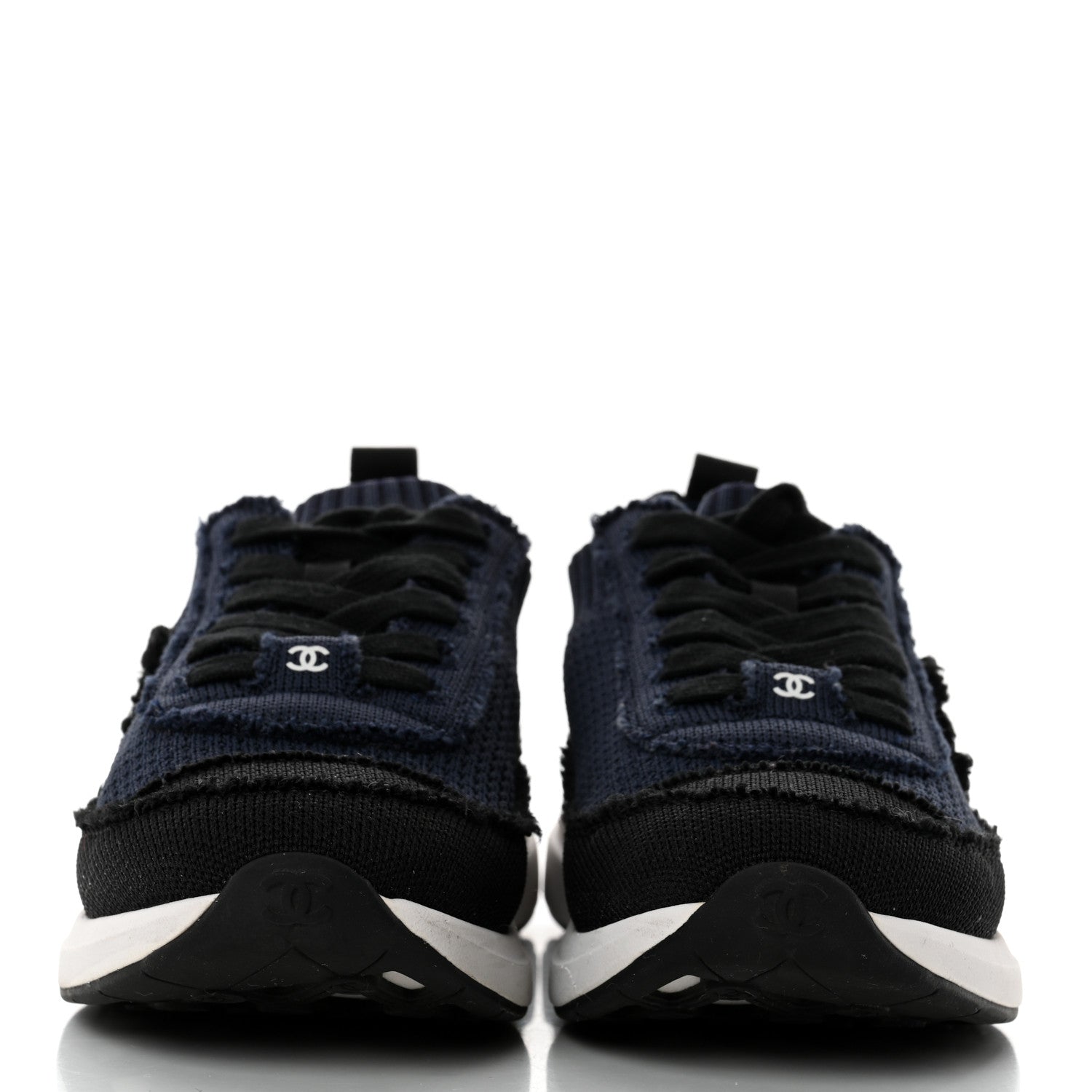 Chanel Fabric Logo Sneakers 35.5 Navy Black 2 of 9
