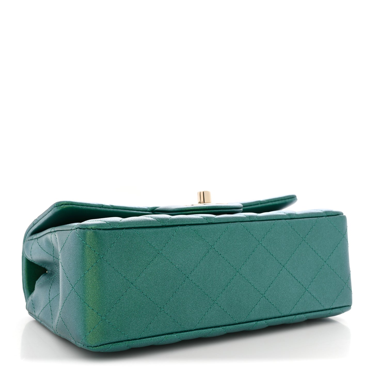 Iridescent Lambskin Quilted Mini Rectangular Flap Green