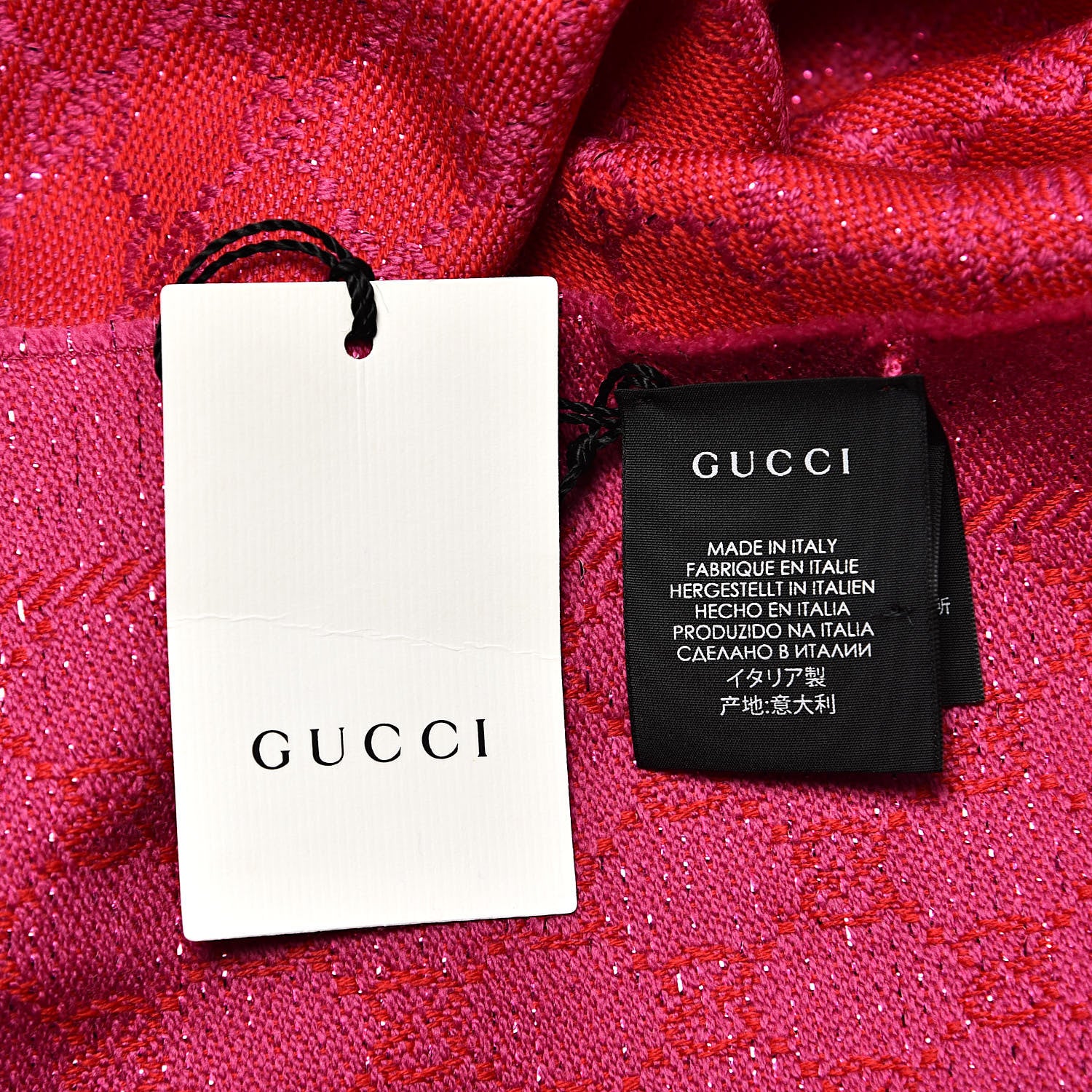 Gucci Wool Silk Jacquard GG Monogram Stenix Scarf Red Pink Red 3 of 4