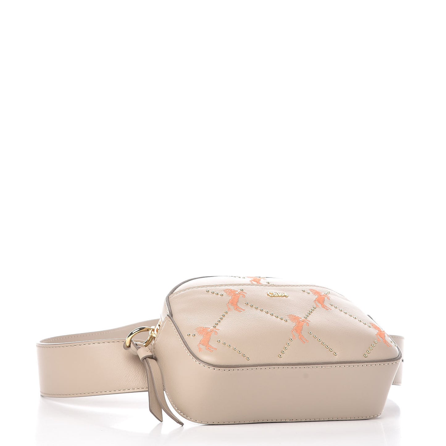 Smooth Calfskin Little Horses Embroidered Signature Belt Bag Pastel Grey