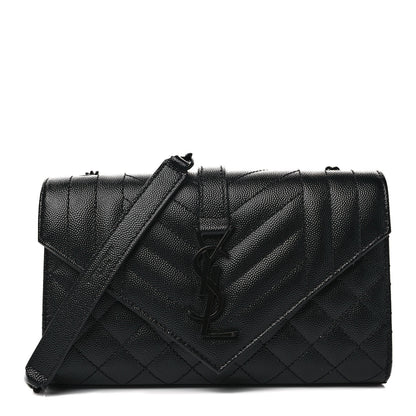 Saint Laurent Grain De Poudre Textured Mixed Matelasse Triquilt Small Monogram Monochrome Satchel Black 1 of 9