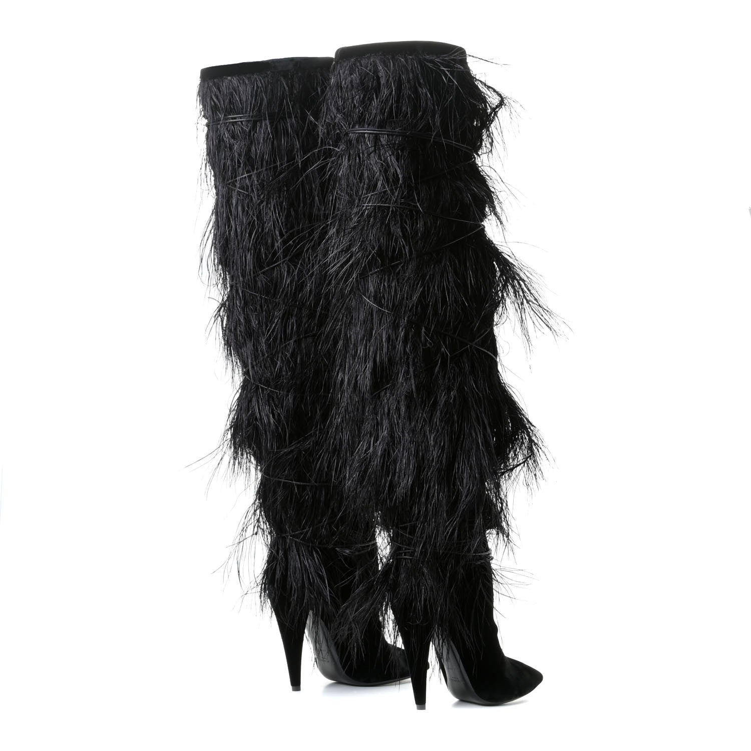 Saint Laurent Velluto Master Ostrich Yeti 110 Over The Knee Boots 38.5 Black 3 of 11