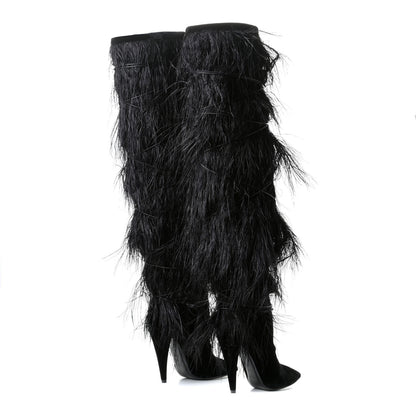 Saint Laurent Velluto Master Ostrich Yeti 110 Over The Knee Boots 38.5 Black 3 of 11