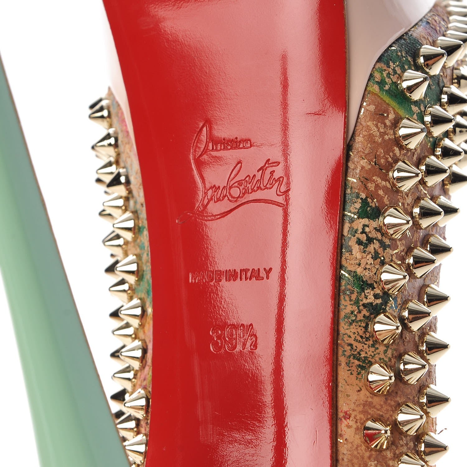 Christian Louboutin Cork Patent Bloom Print Lady Peep Spikes 150 Pumps 39.5 Multicolor 6 of 9