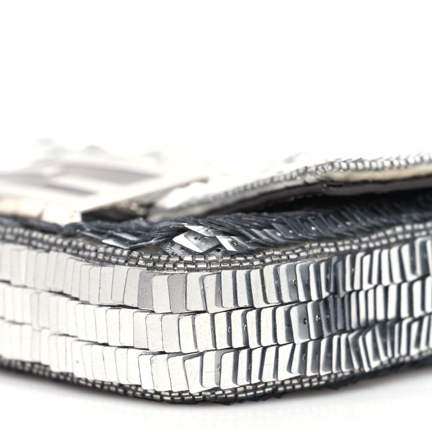 Fendi Sequin Paillettes Capretto Lucido Baguette Phone Pouch Argento Moro 9 of 10