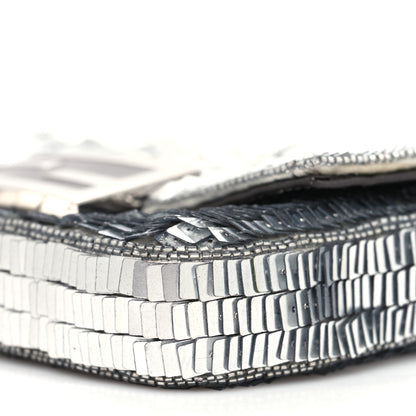 Fendi Sequin Paillettes Capretto Lucido Baguette Phone Pouch Argento Moro 9 of 10