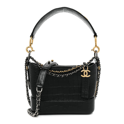Chanel Calfskin Crocodile Embossed Small Gabrielle Cocodile Hobo Black 1 of 9