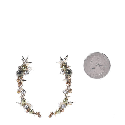 Chanel Crystal Pearl CC Star Clip On Cuff Earrings Gold 2 of 5