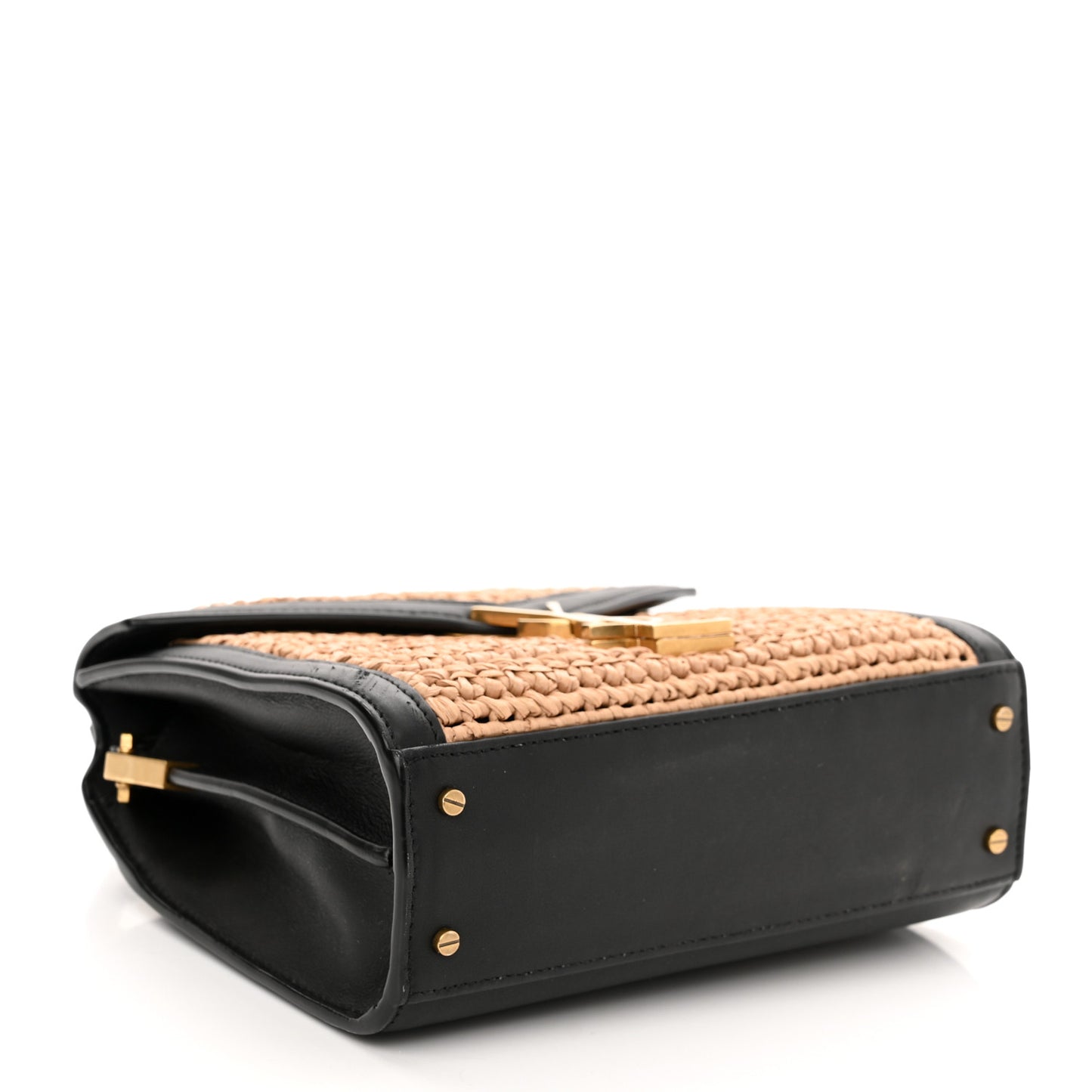 Raffia Calfskin Mini Classic Monogram Cassandra Top Handle Black Natural