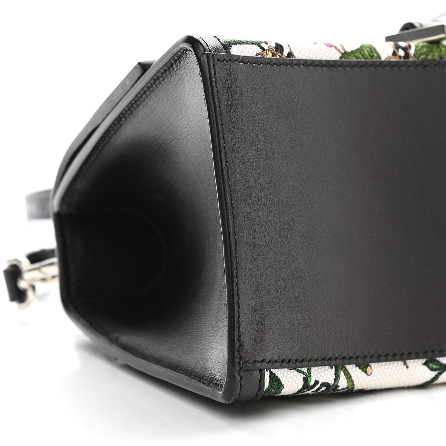 X GUCCI Canvas Boarded Plutone Calfskin Flora Logo Print Small Hourglass Top Handle Bag White Multicolor Black