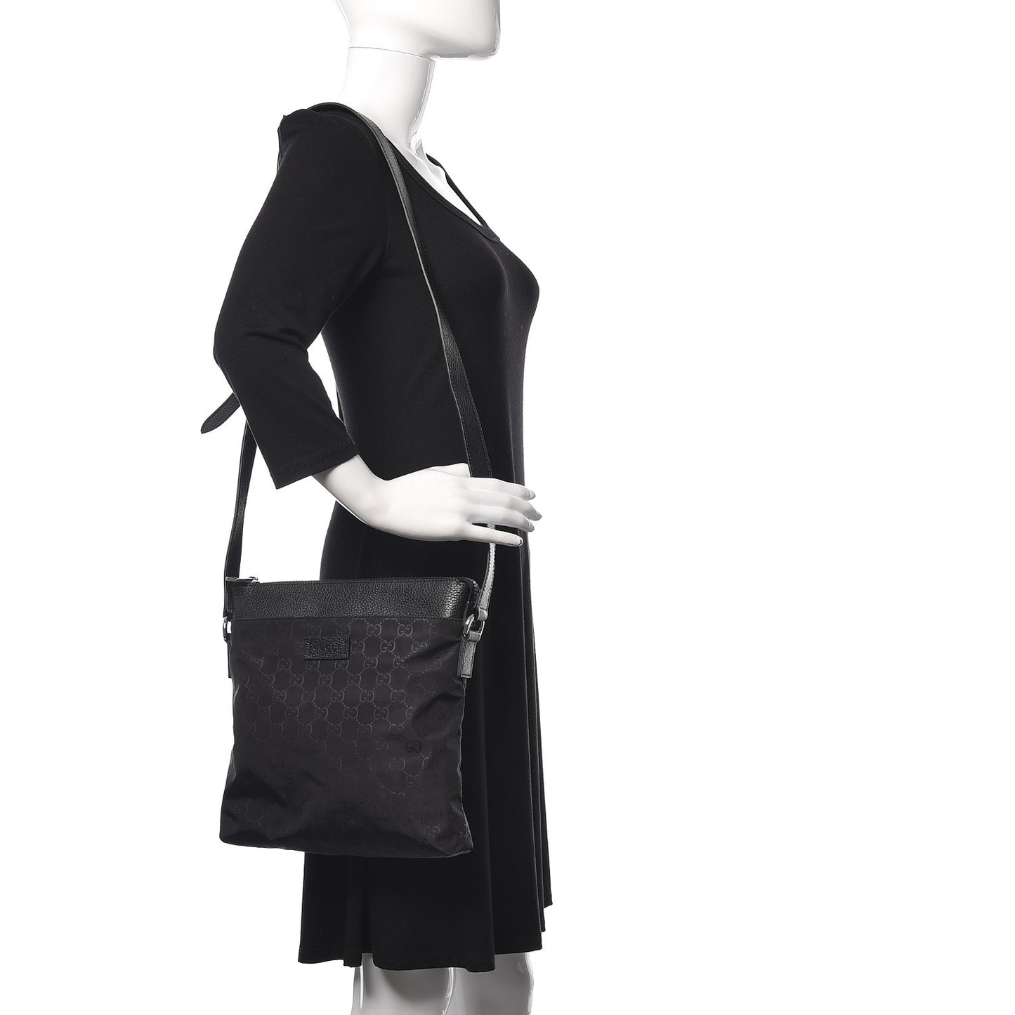 Nylon Monogram Dollar Calfskin Flat Messenger Bag Black