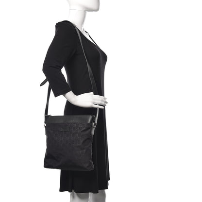 Gucci Nylon Monogram Dollar Calfskin Flat Messenger Bag Black 2 of 9