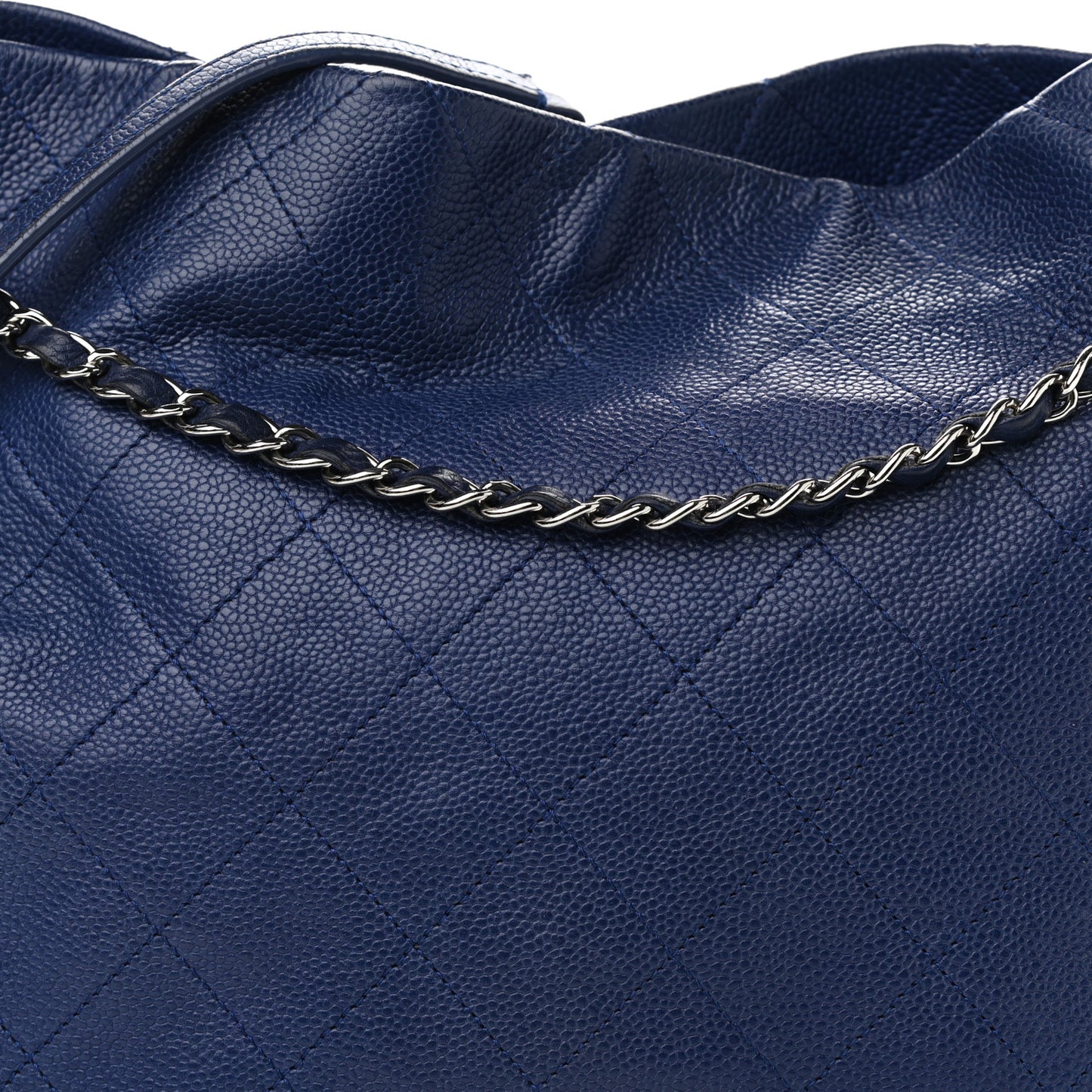 Grained Calfskin Stitched CC Pocket Tote Navy Blue