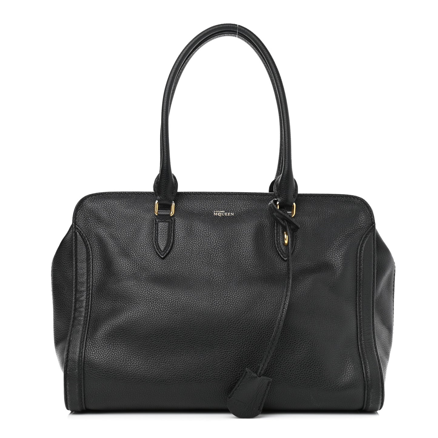 Pebbled Calfskin Large Skull Padlock Zip Around Tote Black