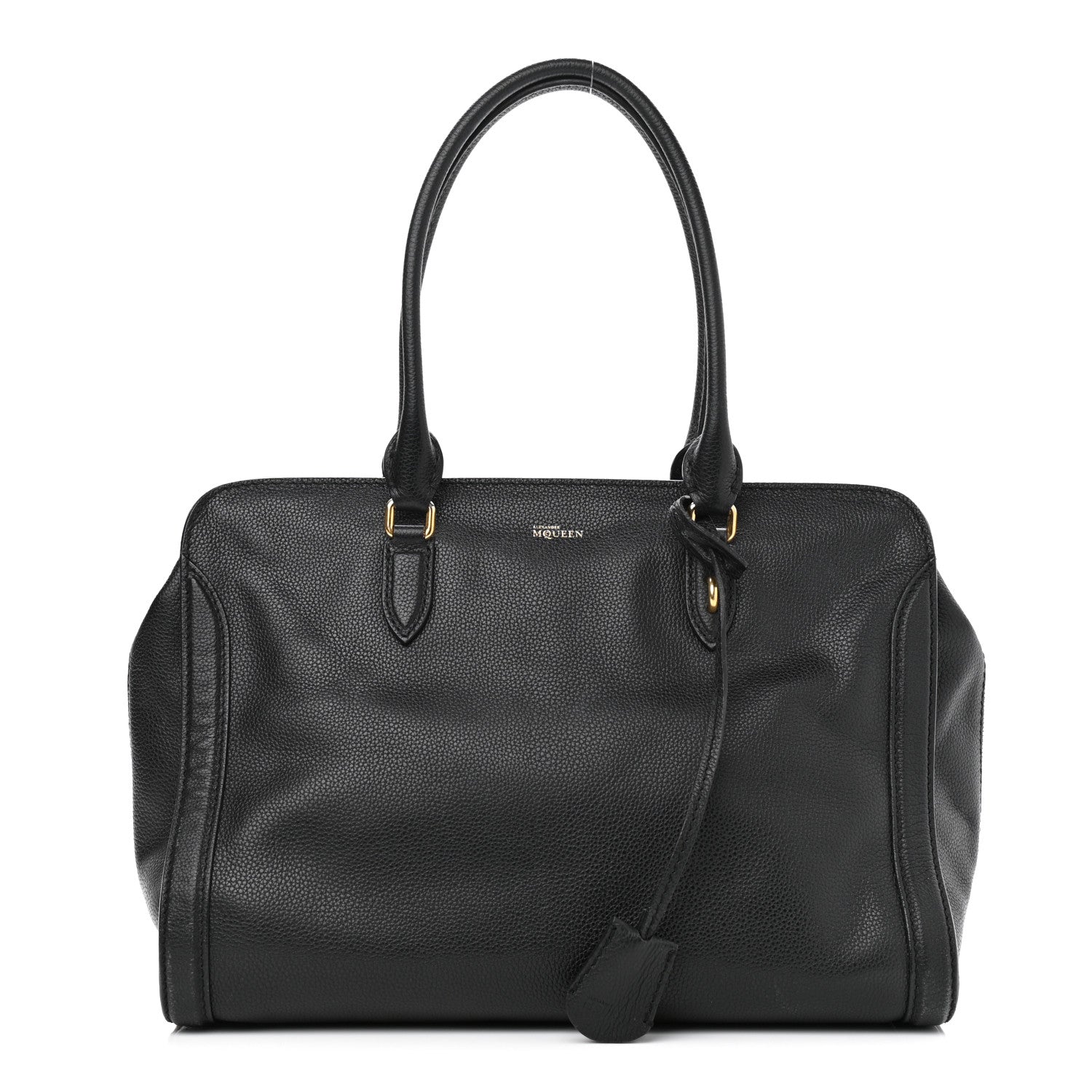 Alexander McQueen Pebbled Calfskin Large Skull Padlock Zip Around Tote Black 1 of 15