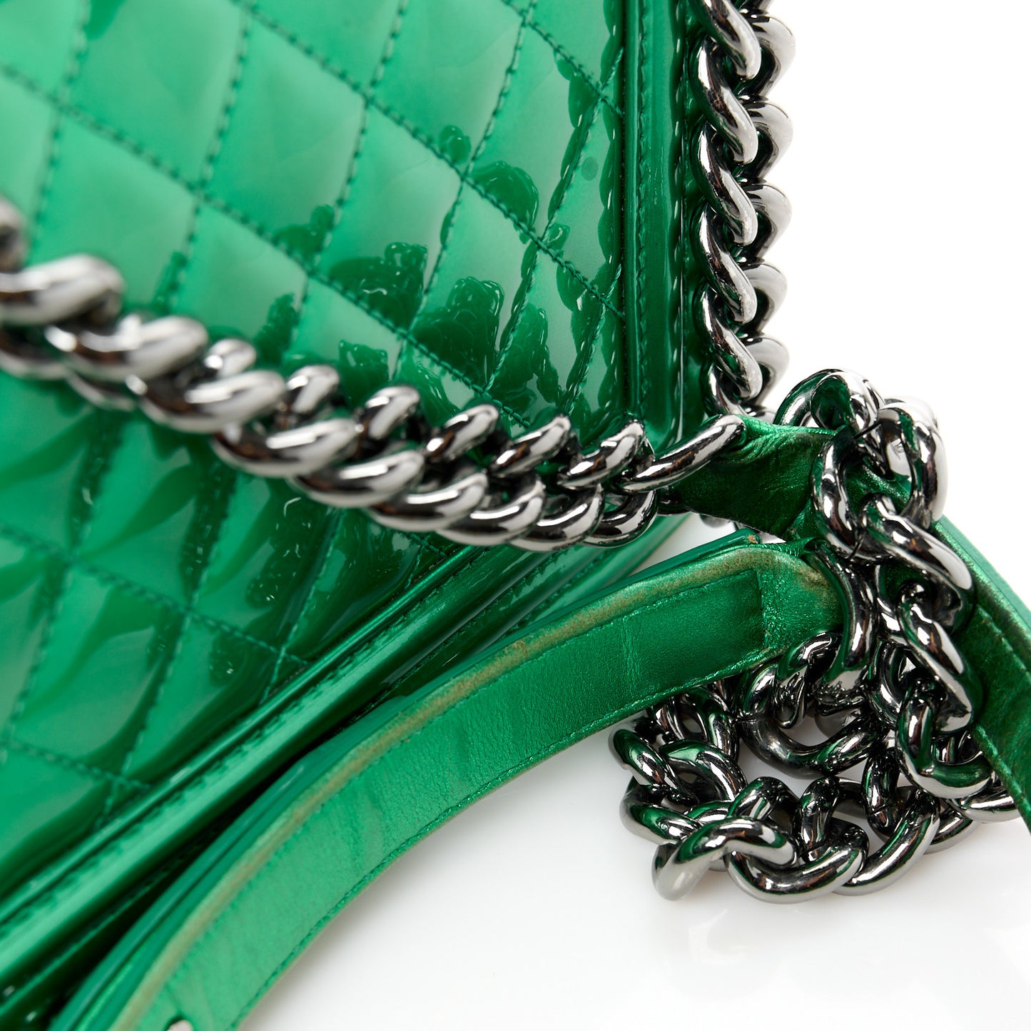 Metallic Patent Calfskin Quilted Small Boy Flap Green