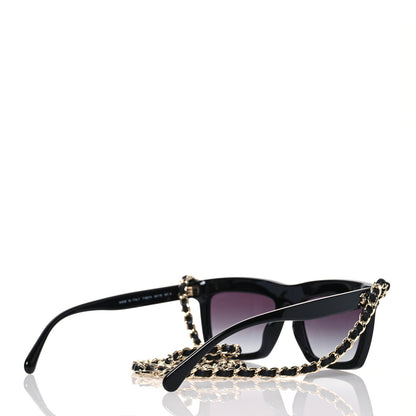 Chanel Acetate Metal Calfskin Chain Rectangle Sunglasses 71627A Black 4 of 8