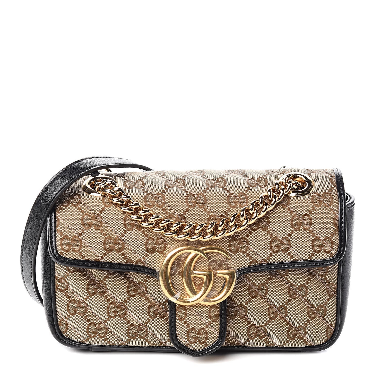 Monogram Matelasse Diagonal Mini GG Marmont Shoulder Bag Beige Black