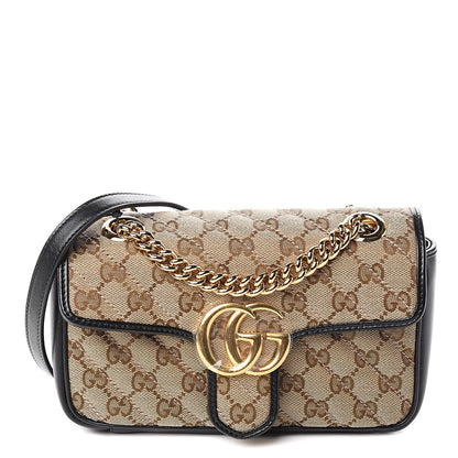 Gucci Monogram Matelasse Diagonal Mini GG Marmont Shoulder Bag Beige Black 1 of 10