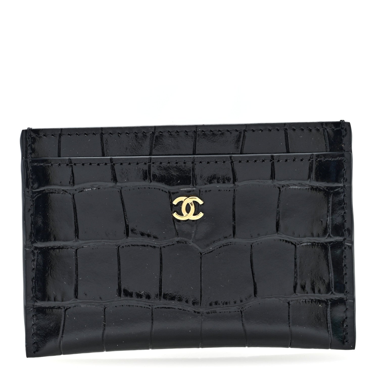 Chanel Calfskin Crocodile Embossed Crococo Card Holder Black 1 of 8