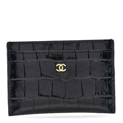 Chanel Calfskin Crocodile Embossed Crococo Card Holder Black 1 of 8