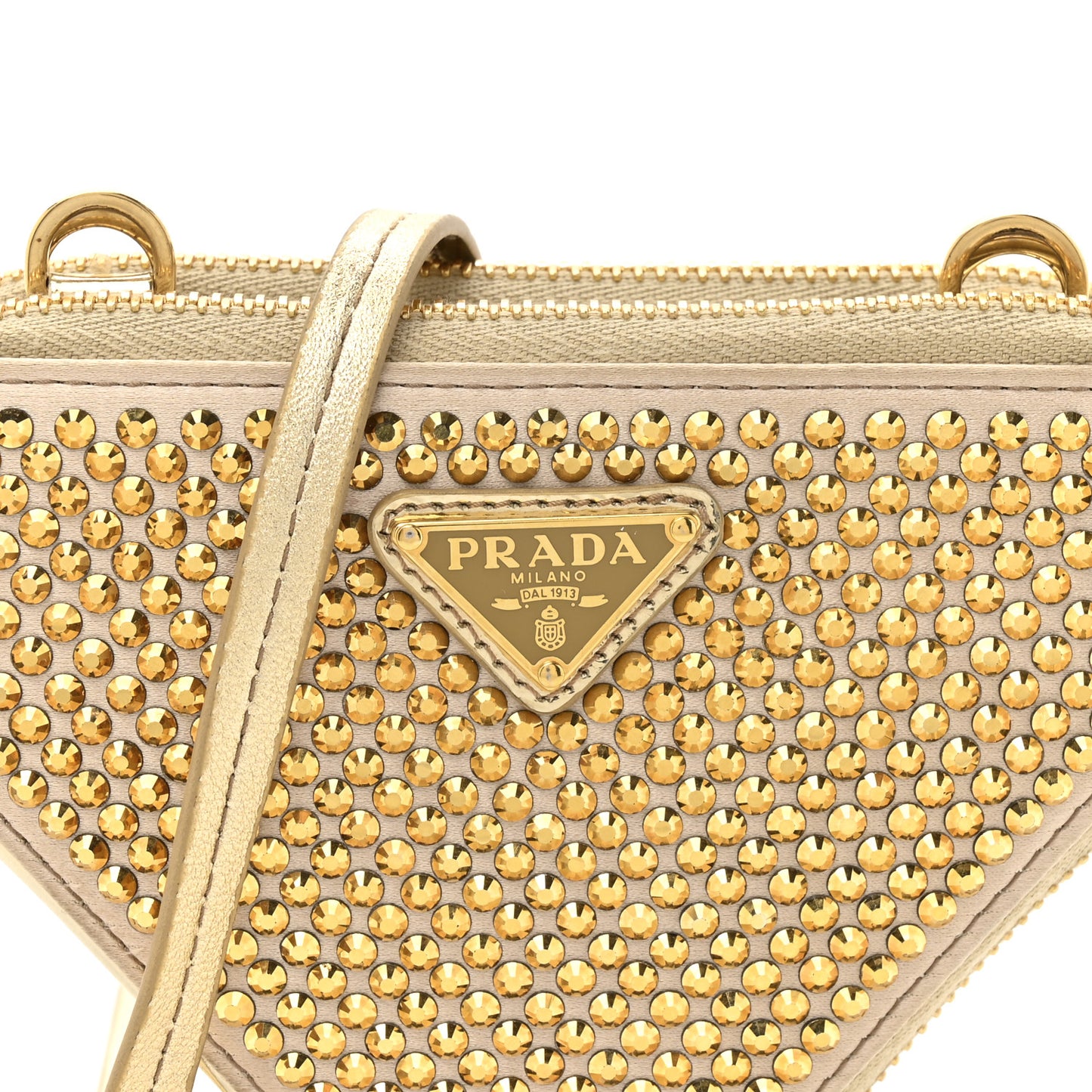Satin Crystal Mini Triangle Crossbody Pouch Platino