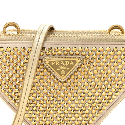 Prada Satin Crystal Mini Triangle Crossbody Pouch Platino 8 of 10