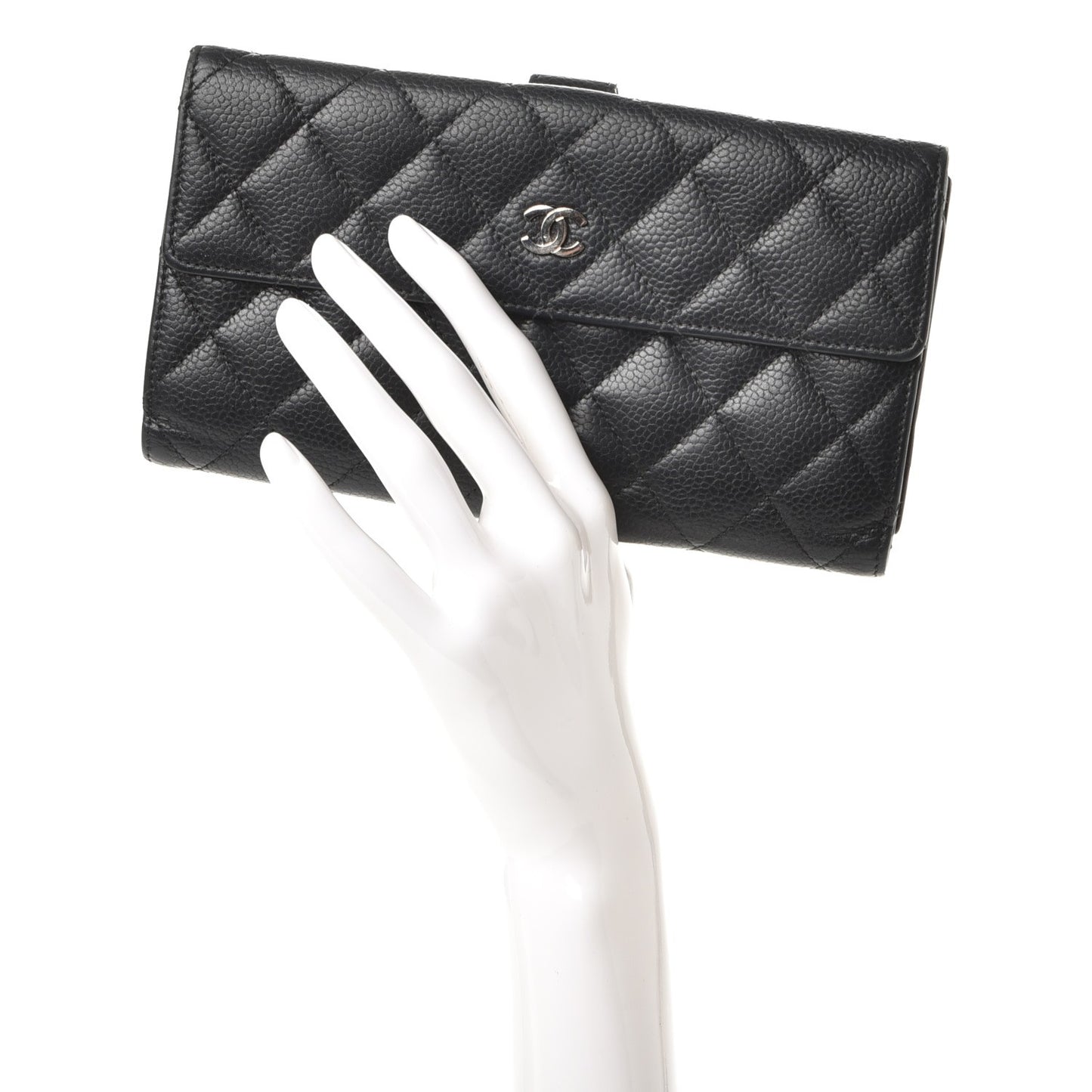 Caviar Quilted CC Long Double Wallet Black