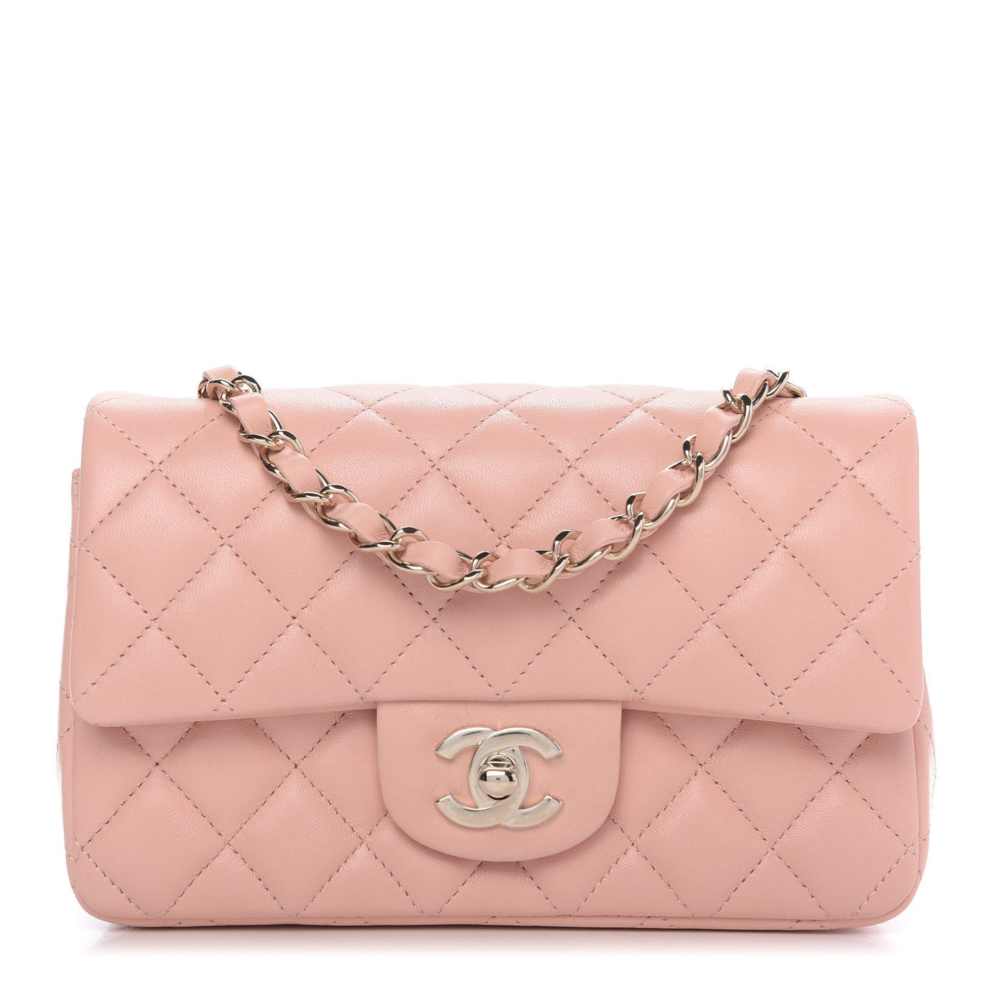 Lambskin Quilted Mini Rectangular Flap Light Pink