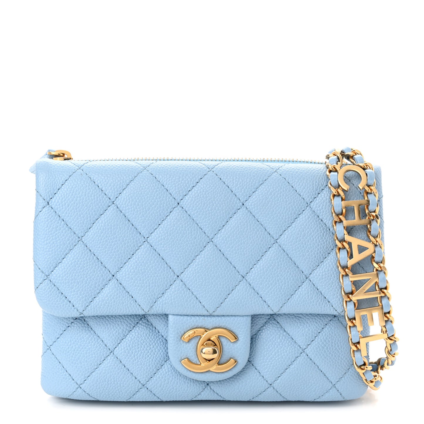 Shiny Caviar Pick Me Up Flap Belt Bag Light Blue