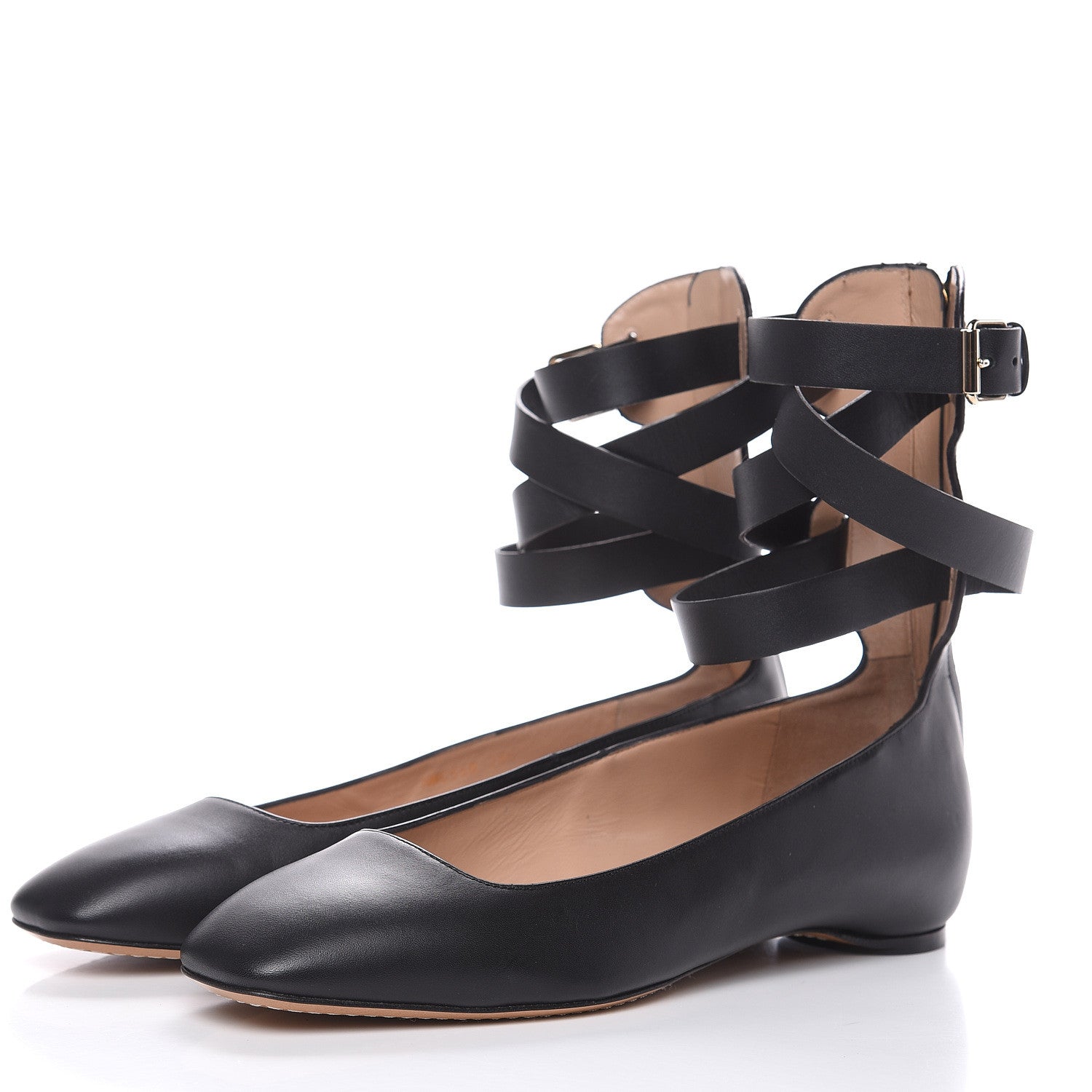 Valentino Garavani Calfskin Ballerina Ankle Strap Flats 38.5 Black 3 of 9