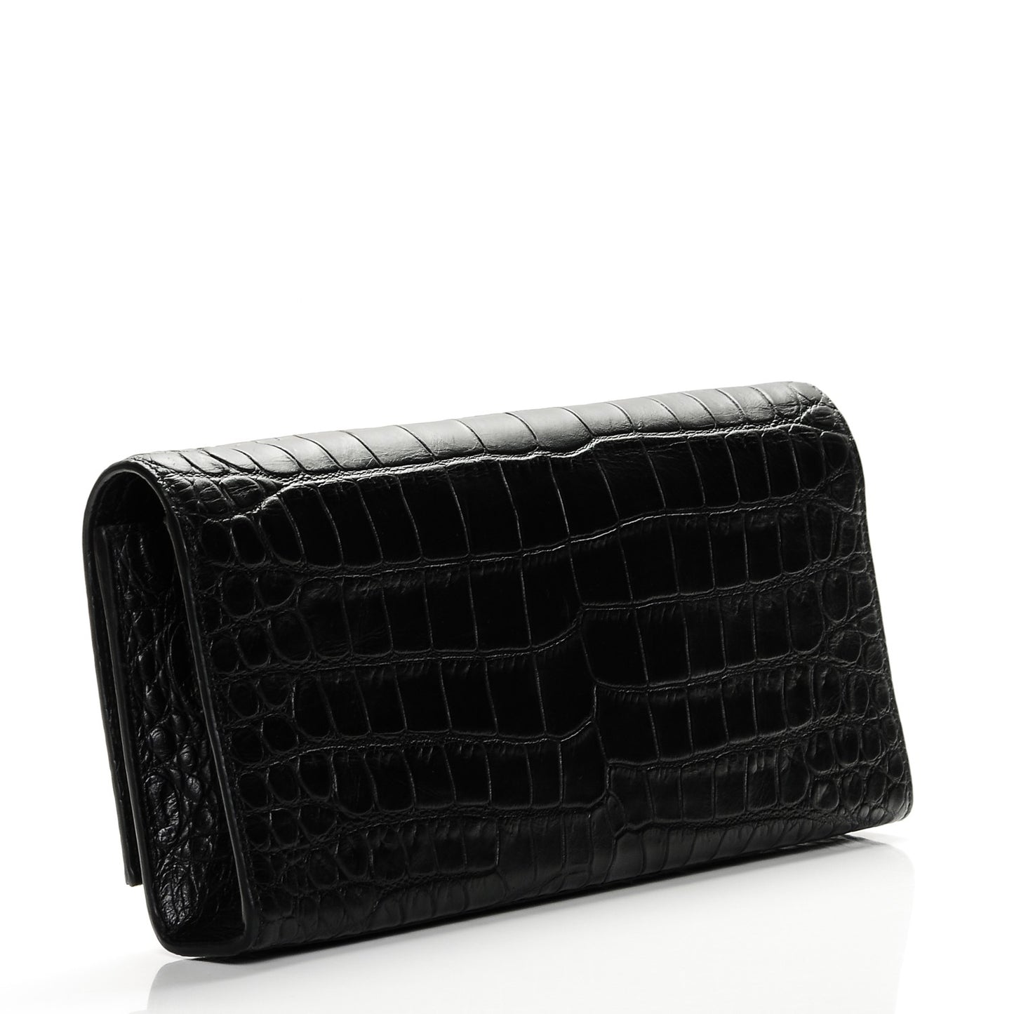 Calfskin Crocodile Embossed Classic Monogram Tassel Clutch Black
