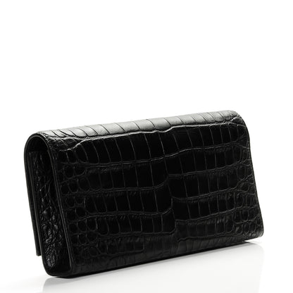 Saint Laurent Calfskin Crocodile Embossed Classic Monogram Tassel Clutch Black 3 of 7