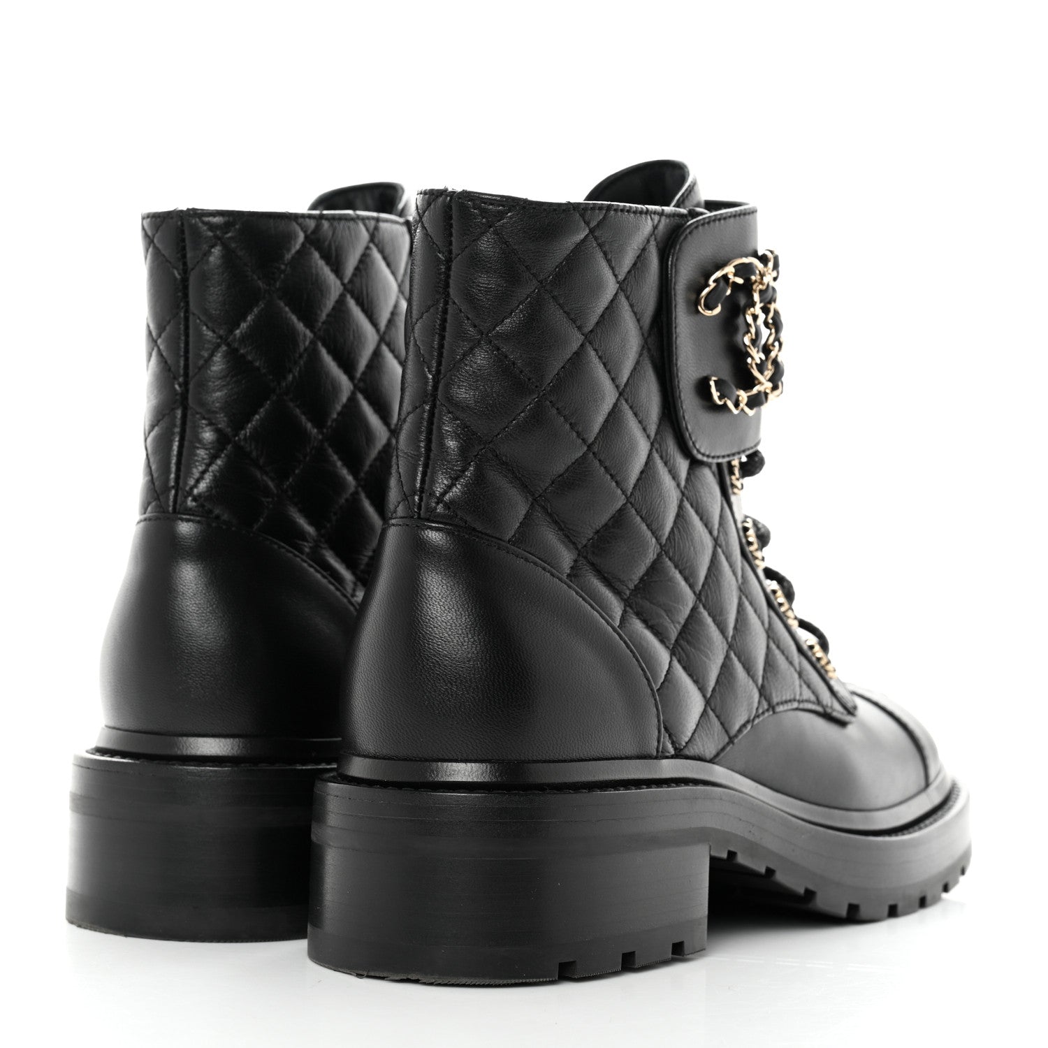 Chanel Shiny Calfskin Quilted Lace Up Combat Boots 36.5 Black 4 of 9