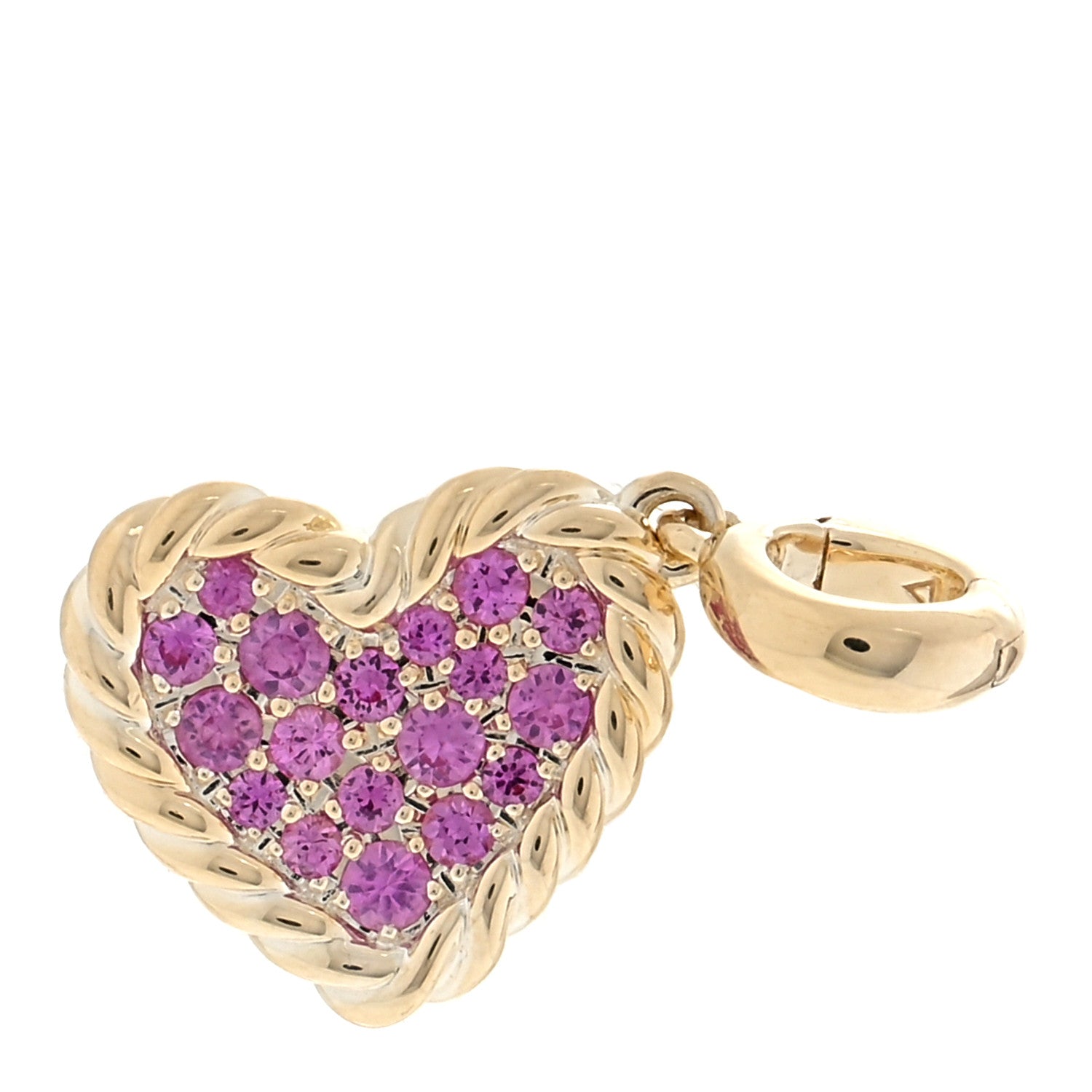 David Yurman 18K Yellow Gold Pink Sapphire 11mm Elements Heart Charm 1 of 3