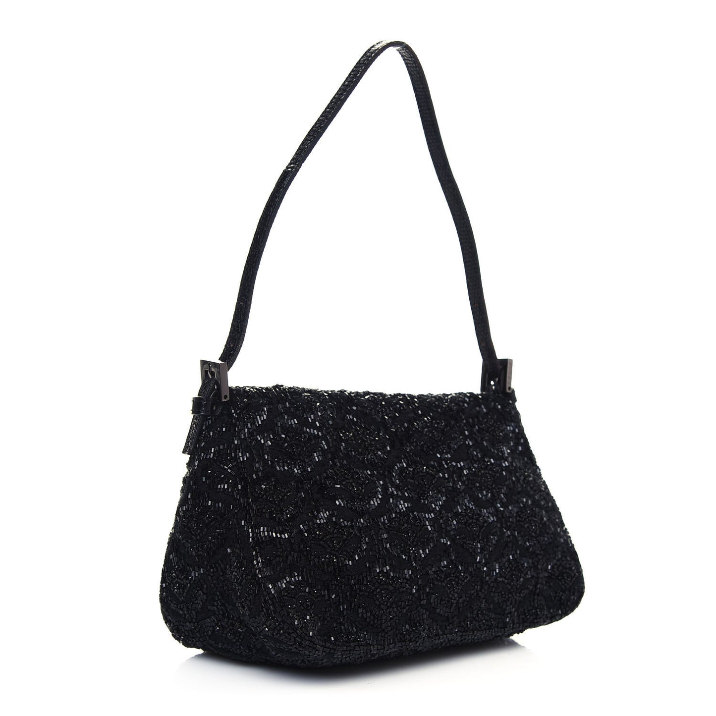 Lizard Beaded Mini Mama Baguette Black